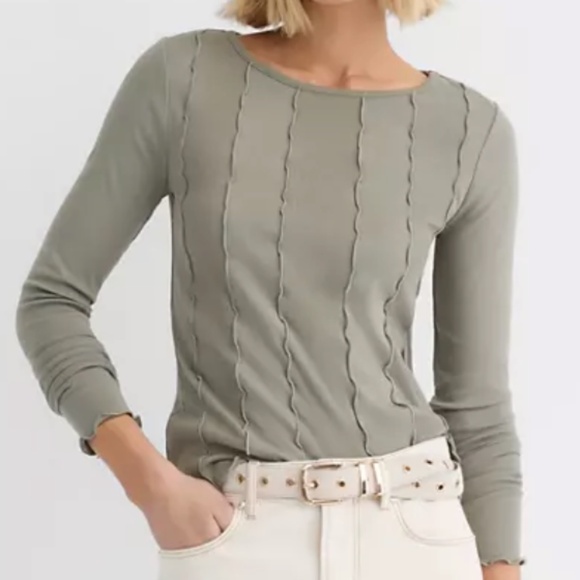 NWT Loft Ruffle Trimmed Ribbed Tee (XS) - Picture 1 of 5